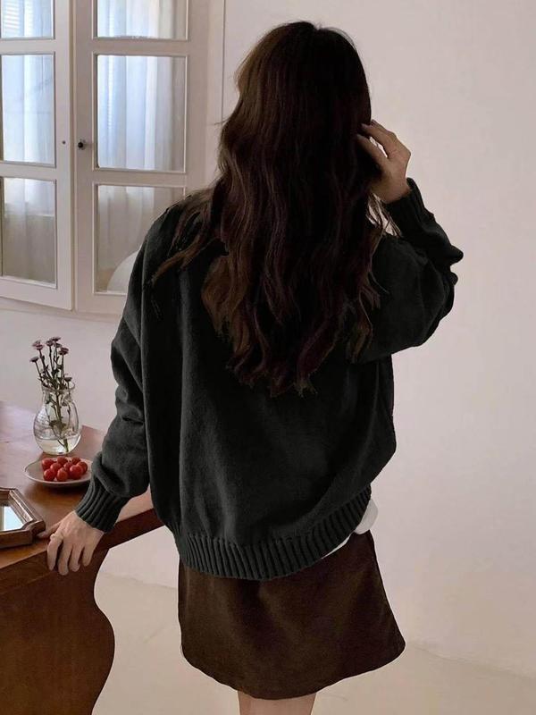 Women's Solid Drop Shoulder Sweater, Casual Long Sleeve Round Neck Jumper for Fall & Winter, Fashion Ladies' Knitwear for Daily Wear