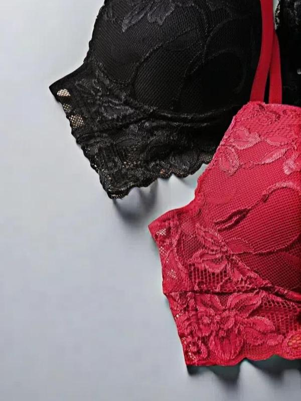 Women's Floral Lace Push Up Bra, Adjustable Strap Underwire Bra, Soft Comfortable Breathable Lingerie for All Seasons