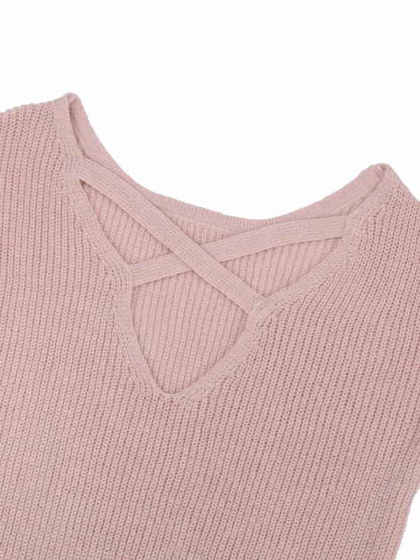 Women's Plain Criss Cross Backless Sweater Dress, Casual Drop Shoulder Long Sleeve Jumper Dress for Fall & Winter, Women's Knitwear for Daily Wear, Wedding Guest Dress