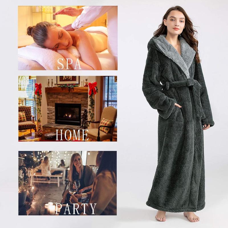 Robes for Women with Hood Long Soft Warm Full Length Bathrobes Luxurious Plush Fleece Winter Robes