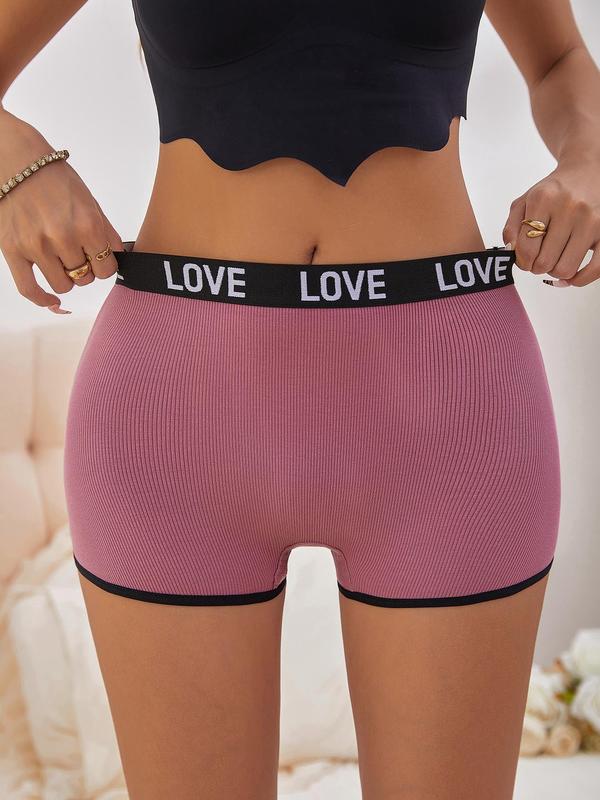 Lgbtq+ Women's 7pcs Letter Tape Contrast Binding Ribbed Boxer Brief,  Underwear for Women, Summer Wear 2024, Soft Comfy Breathable Panty for Daily Wear, Underwear for All Seasons