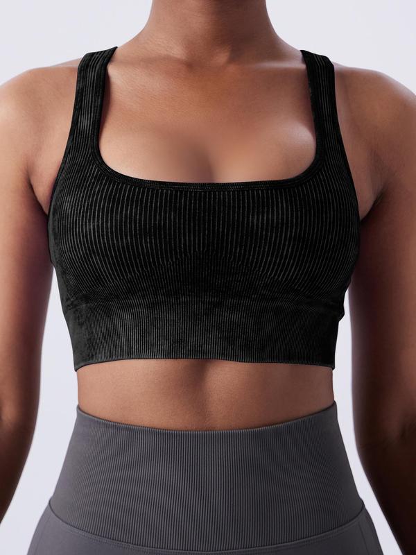 Women's Solid Ribbed Wireless Bra, Casual Comfortable Breathable Lingerie Top, Summer Clothes, Ladies Summer Bralettes Underwear