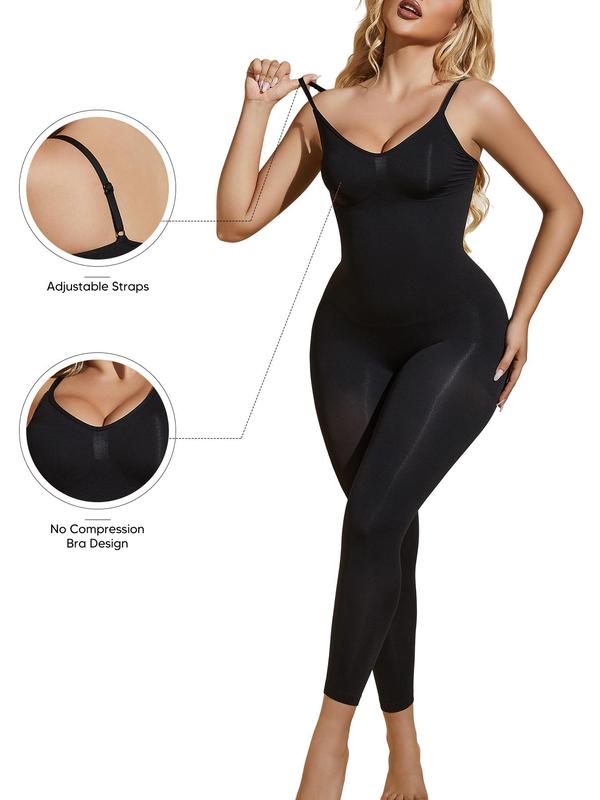 Women's Solid Adjustable Strap Shapewear Bodysuit, High Stretch Tummy Control Bodysuit, Ladies Shapewear for All Seasons