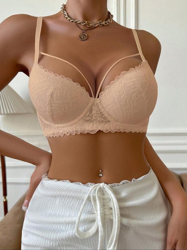 Women's Solid Color Push Up Bra, Comfortable Breathable Lace Bra, Soft Lingerie for Daily Wear, Women's Lingerie for All Seasons