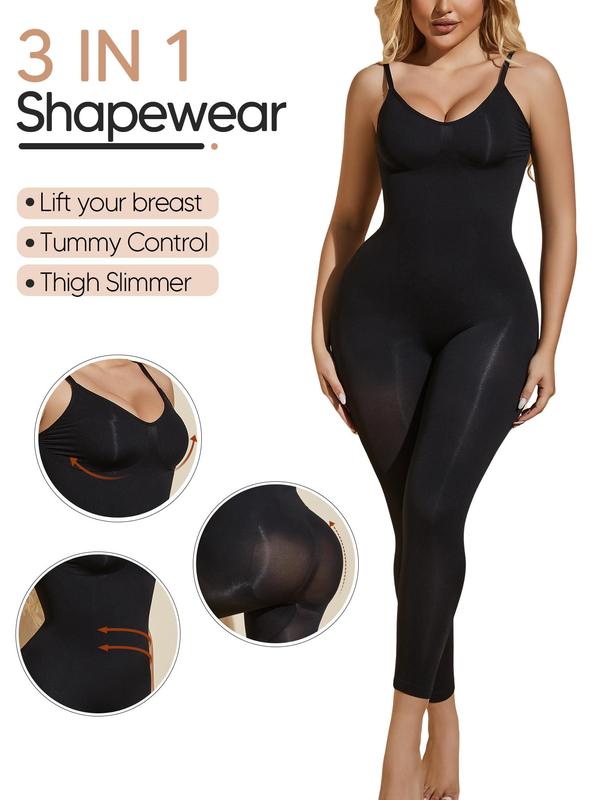 Women's Solid Adjustable Strap Shapewear Bodysuit, High Stretch Tummy Control Bodysuit, Ladies Shapewear for All Seasons