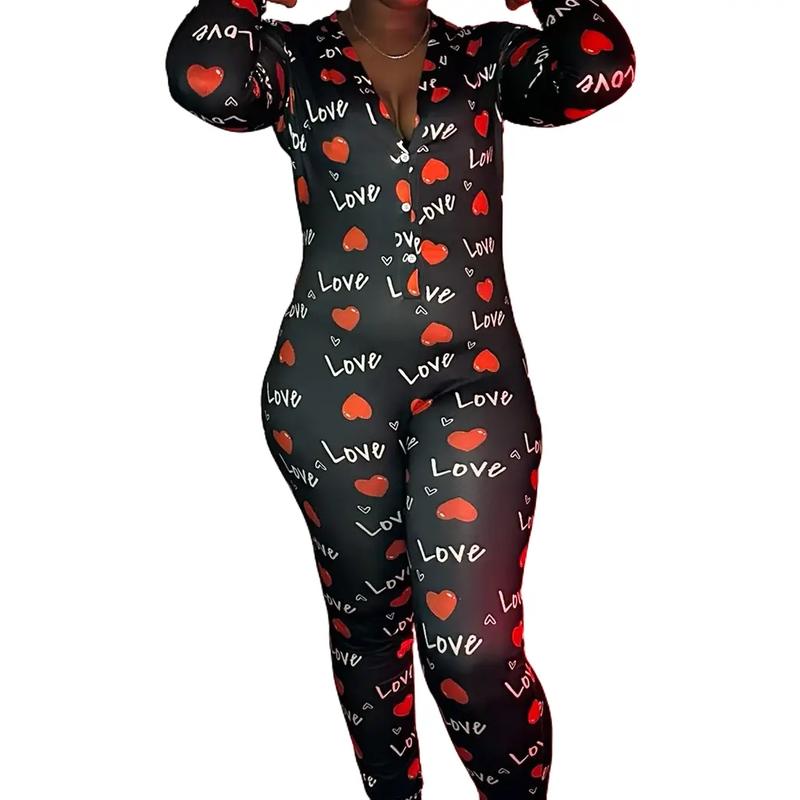 Love Hearts Black Long Sleeve Onesie Womenswear Fit Comfortable Women