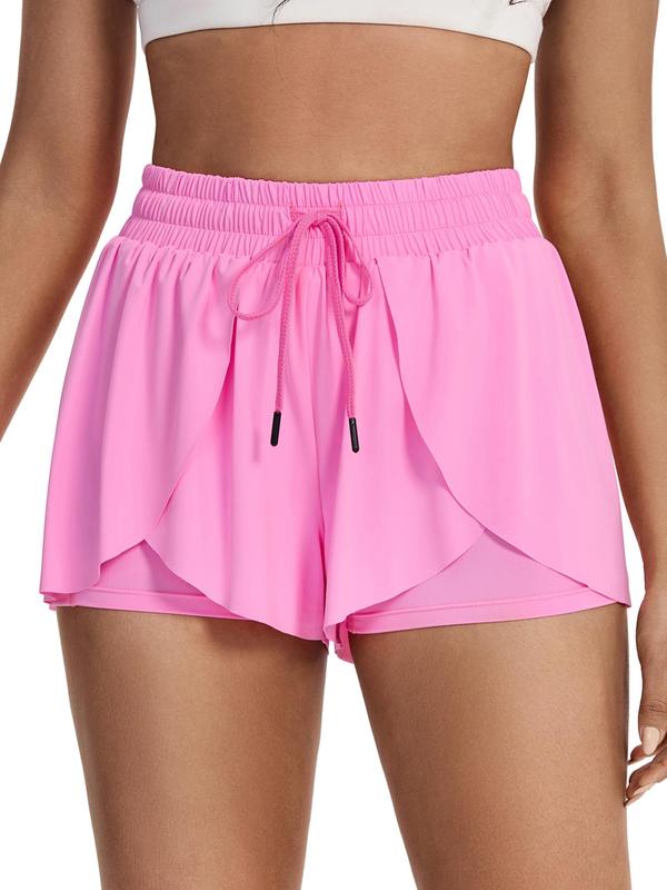 Women's Plain 2 in 1 Drawstring Waist Skorts, Summer Clothes Women, Casual Comfort High Waist Wrap Shorts with Liner, Fall Clothes, Summer Outfits, Shorts for Women, Back To School Clothes, Ladies Summer Bottoms for Daily Athletic Running Gym Wear