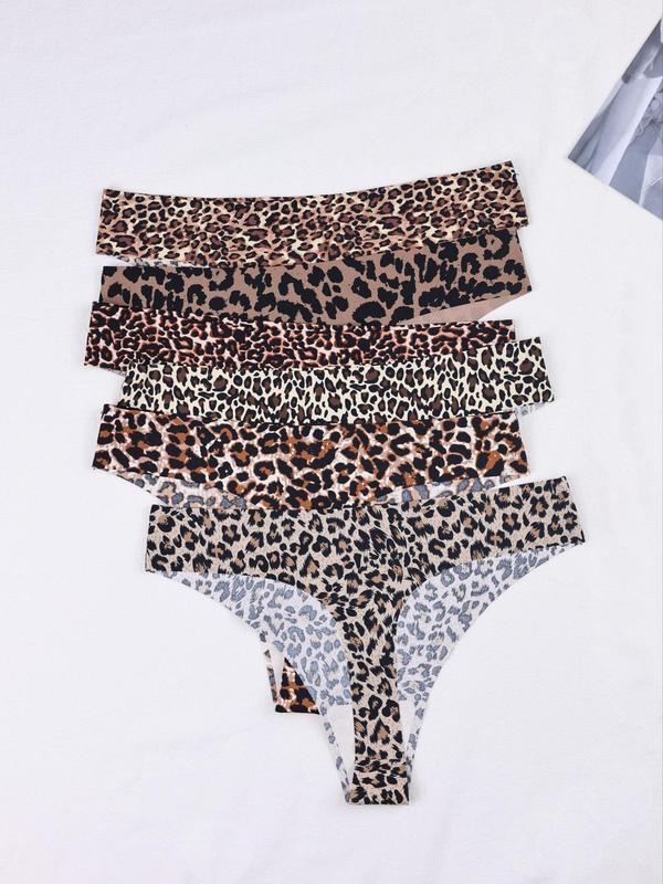 Women's 6pcs Leopard Print Panty, Comfy Breathable Seamless Knicker, Comfy and Stretchy Seamless Briefs for Women, Women's Underwear For All Seasons