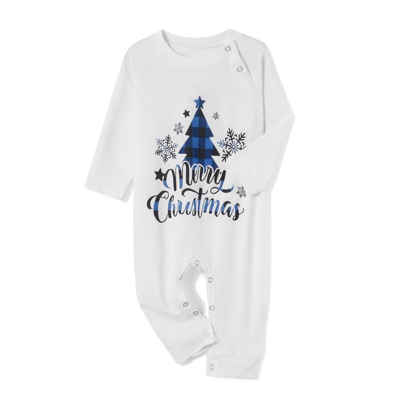 Family Matching Christmas Pajamas, Christmas Tree&Letter Print Long-Sleeved Tops + Plaid Trousers Sleepwear Outfits