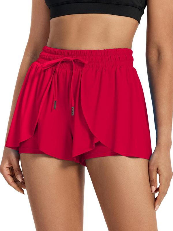 Women's Plain 2 in 1 Drawstring Waist Skorts, Summer Clothes Women, Casual Comfort High Waist Wrap Shorts with Liner, Fall Clothes, Summer Outfits, Shorts for Women, Back To School Clothes, Ladies Summer Bottoms for Daily Athletic Running Gym Wear