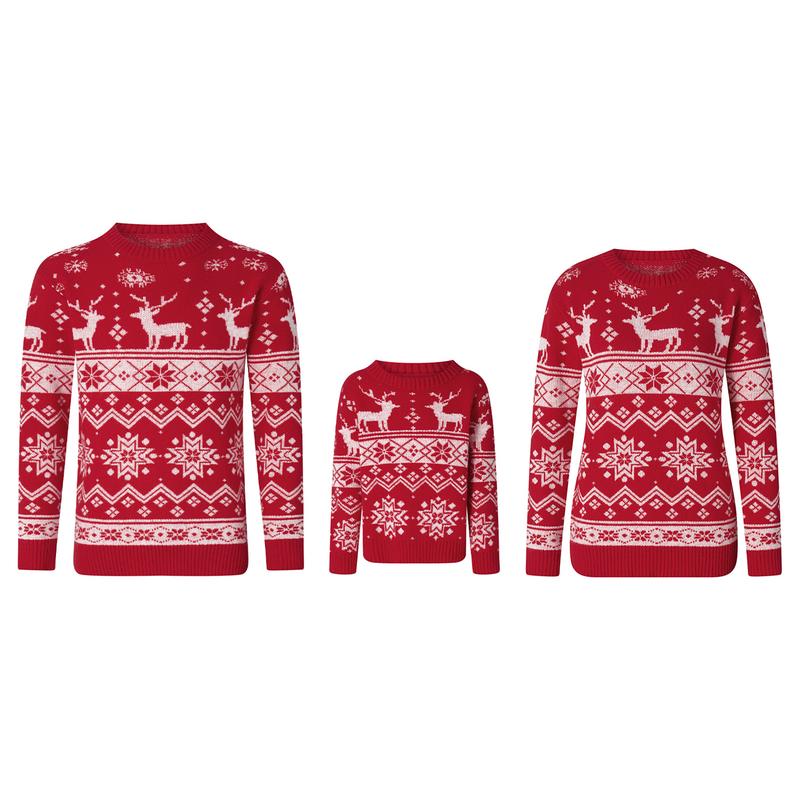 Matching Family Christmas Sweaters Xmas Knit Sweaters Long Sleeve Round Neck Snowflake Pullovers Knit Tops for Mom Dad Kids