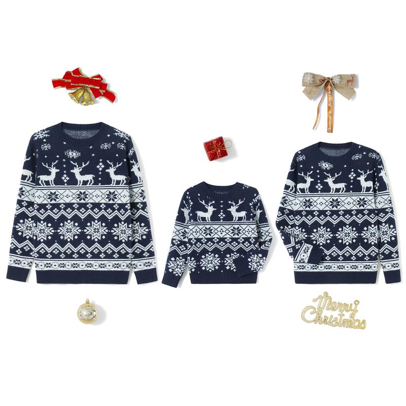 Matching Family Christmas Sweaters Xmas Knit Sweaters Long Sleeve Round Neck Snowflake Pullovers Knit Tops for Mom Dad Kids