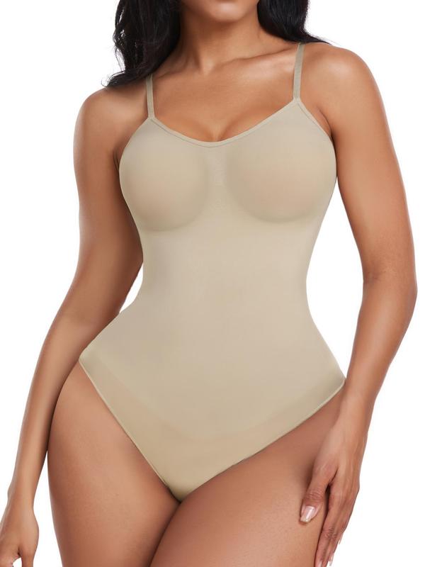 Women's Solid Adjustable Strap Shapewear Bodysuit, High Stretch Tummy Control Button Closure Crotch Shaper, Ladies Shapewear for All Seasons