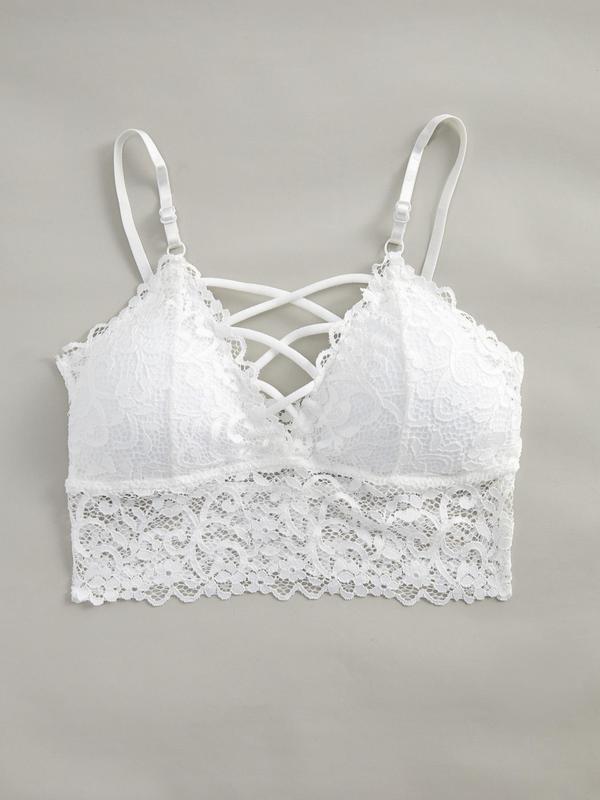 Women's Solid Floral Lace Criss Cross Adjustable Strap Bra, Casual Soft Comfortable Lingerie Top for All Seasons Daily Wear, Women's Underwear