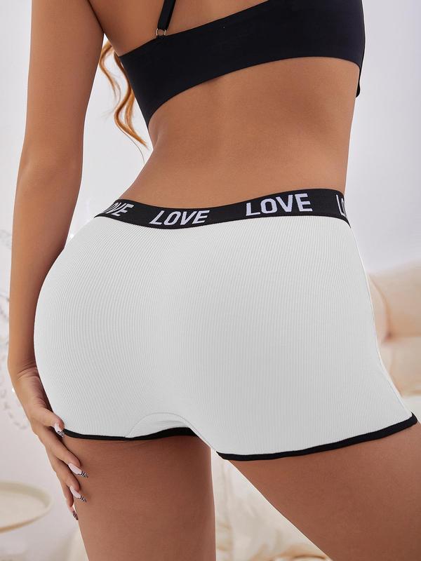 Lgbtq+ Women's 7pcs Letter Tape Contrast Binding Ribbed Boxer Brief,  Underwear for Women, Summer Wear 2024, Soft Comfy Breathable Panty for Daily Wear, Underwear for All Seasons