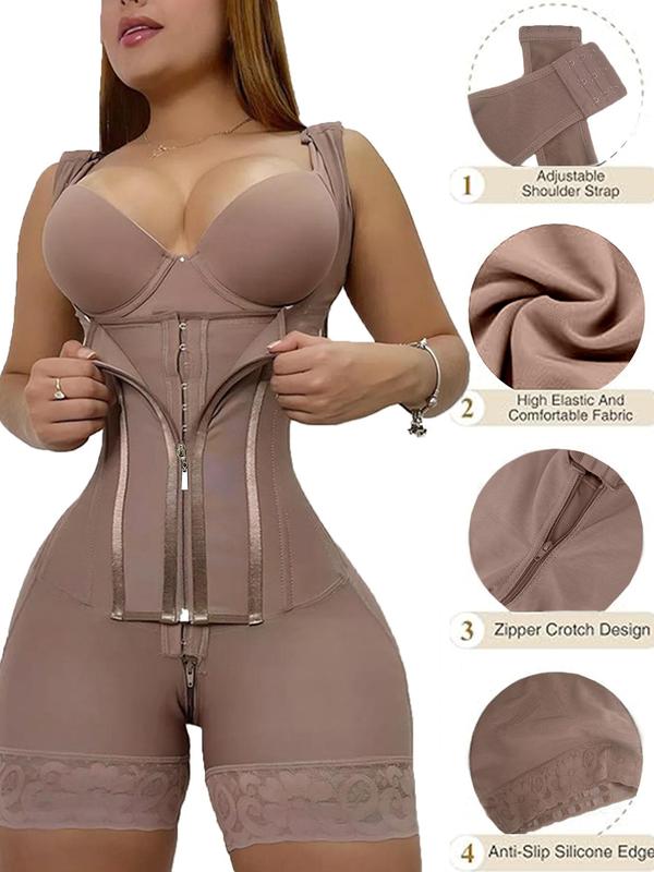 Women's Solid Color Zipper Corset Shapewear Top, Tummy Control Shaper, Waist Trainer Women, Women's Sexy Shapewear for Daily Wear, Matt Waist Trainers