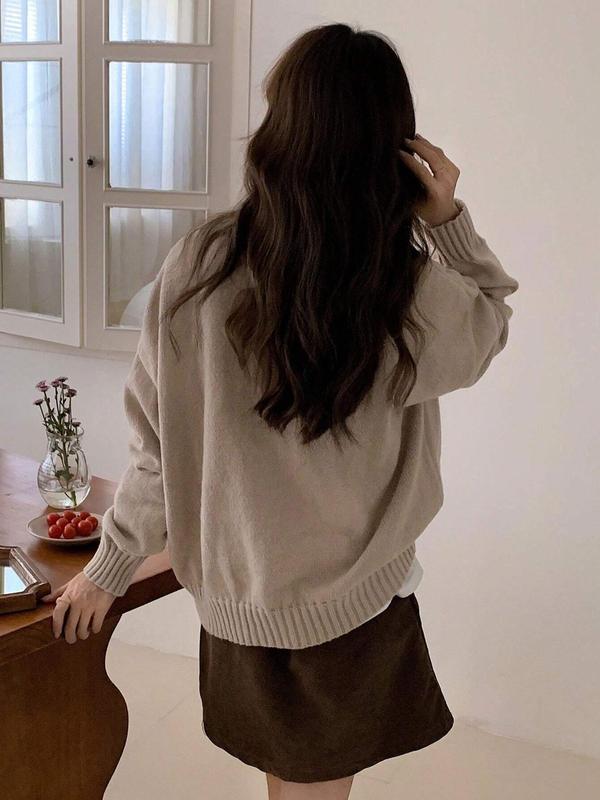 Women's Solid Drop Shoulder Sweater, Casual Long Sleeve Round Neck Jumper for Fall & Winter, Fashion Ladies' Knitwear for Daily Wear