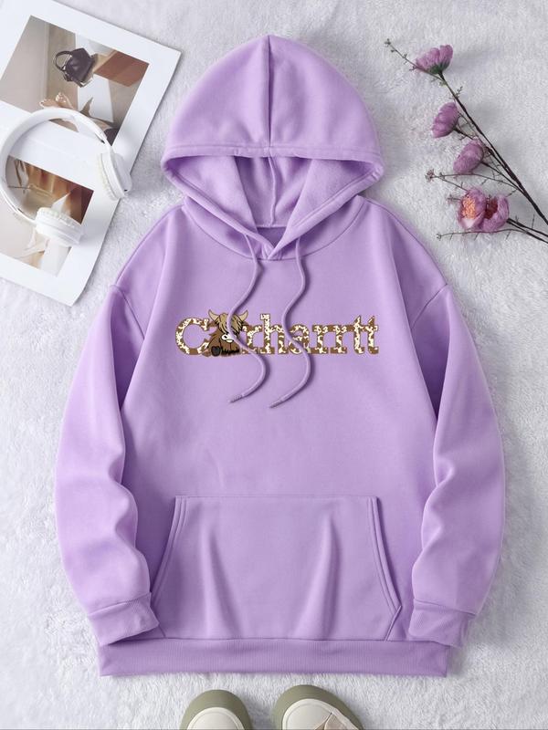 Women's Thermal Lined Cartoon Graphic Print Drop Shoulder Drawstring Pocket Hoodie, Mean Girls Casual Long Sleeve Hooded Sweatshirt, Ladies Fall & Winter Clothes for Daily Wear