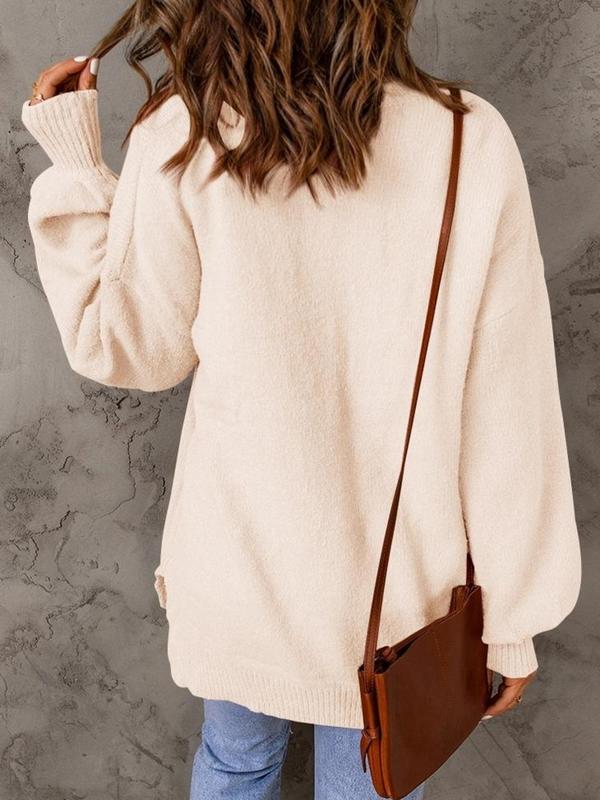 Women's Plain Pocket Drop Shoulder Sweater, Fall Sweaters for Women, Casual Long Sleeve Round Neck Jumper for Daily Outdoor Wear, Women Knitwear for Fall, Downtown Girl Clothes, Fall Outfits