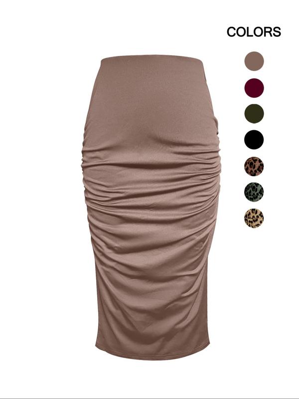 Women's Leopard Print Ruched Pencil Skirt, Skirts for Women, Elegant Fashion High Waist Midi Skirt for Daily Outdoor Wear, Women Bottoms for Summer