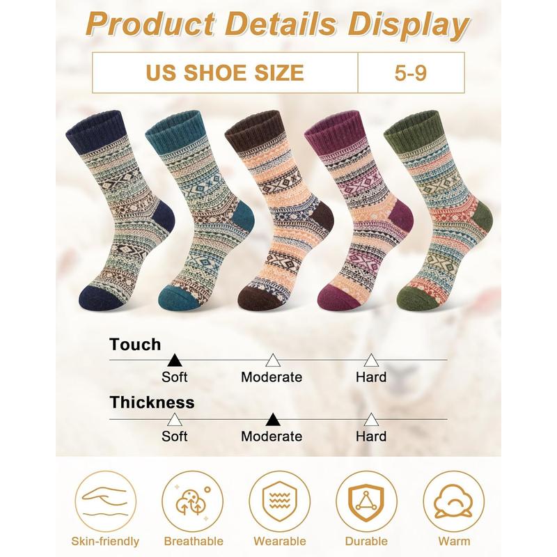 5 Pack Womens Wool Socks Winter Warm Socks Thick Knit Cabin Cozy Crew Soft Socks Gifts for Women