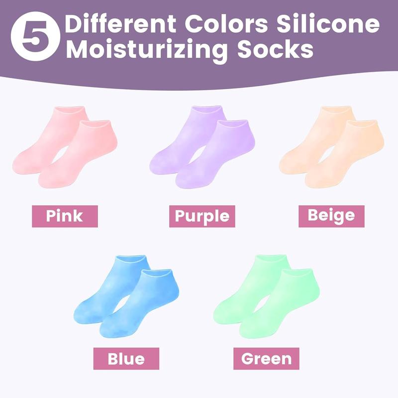 5 Pairs Silicone Socks for Dry Cracked Feet, Silicone Socks for Women, Silicone Foot Socks, Silicone Socks for Moisturizing Feet, Cracked Heel Treatment (5 Colors Assorted, Fits Up to Size 10)