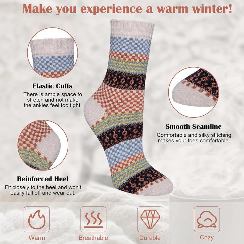 5 Pack Womens Wool Socks Winter Warm Socks Thick Knit Cabin Cozy Crew Soft Socks Gifts for Women