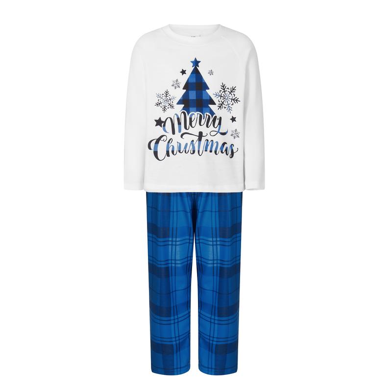 Family Matching Christmas Pajamas, Christmas Tree&Letter Print Long-Sleeved Tops + Plaid Trousers Sleepwear Outfits