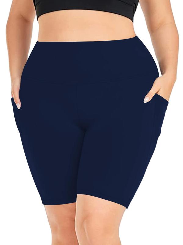 Plus Size Pocket High Waist Short Leggings, Casual High Stretch Seamless Skinny Shorts, Back To School Outfits, Summer Clothes Women, Lady's Bottoms