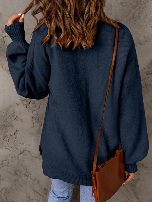 Women's Plain Pocket Drop Shoulder Sweater, Fall Sweaters for Women, Casual Long Sleeve Round Neck Jumper for Daily Outdoor Wear, Women Knitwear for Fall, Downtown Girl Clothes, Fall Outfits