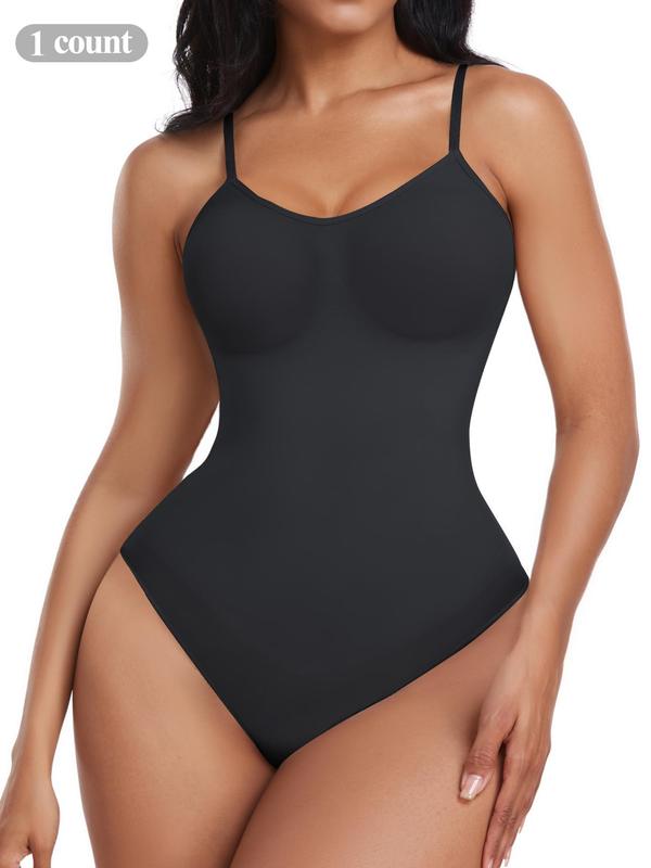 Women's Solid Adjustable Strap Shapewear Bodysuit, High Stretch Tummy Control Button Closure Crotch Shaper, Ladies Shapewear for All Seasons