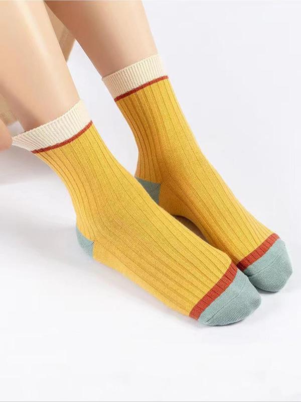 Women's 5 Pairs Colorblock Crew Socks, Casual Moisture Wicking Mid Tube Socks, Soft Comfy Breathable Socks For All Seasons Daily Wear