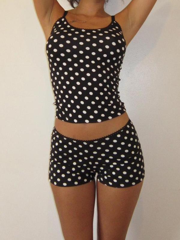 Women's Polka Dot Print Cami Top & Shorts Two-Piece Set, Casual Comfy Spaghetti Strap Camisole & Shorts Set, Women's Clothing for Summer