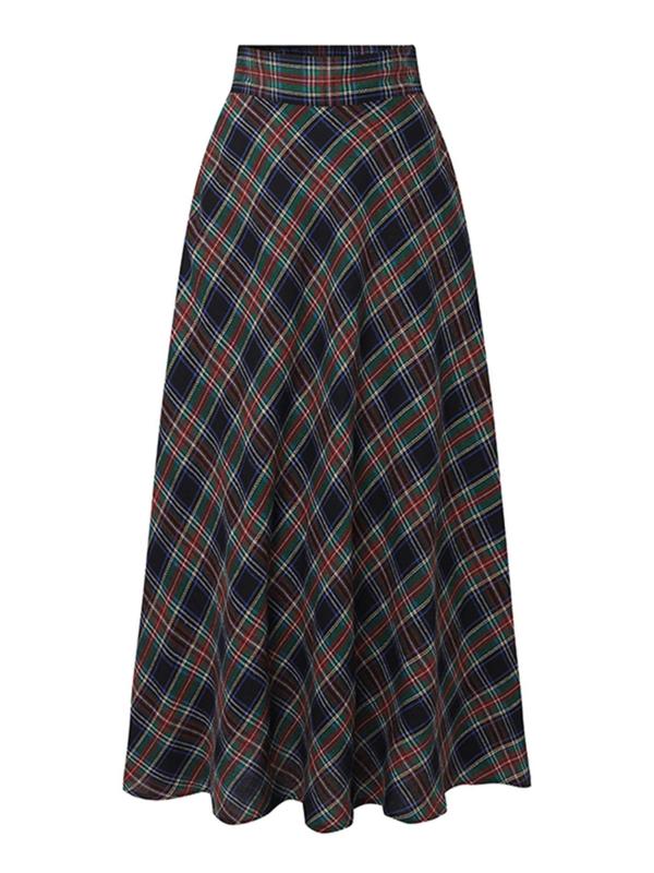 Women's Tartan Print Pocket A Line Skirt, Casual Fashionable Maxi Skirt for Daily Wear, Ladies Bottoms for All Seasons