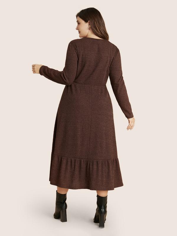 BloomChic Solid Pocket Rib Knit Ruffle Hem Dress Without Belt