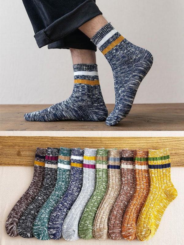 Women's 10 Pairs Warm Striped Print Crew Socks, Fashion Casual Cozy Winter Socks for Daily Outdoor Wear, Women Socks for Winter