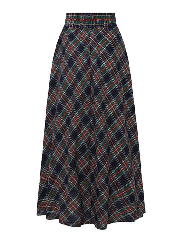 Women's Tartan Print Pocket A Line Skirt, Casual Fashionable Maxi Skirt for Daily Wear, Ladies Bottoms for All Seasons