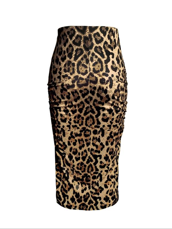 Women's Leopard Print Ruched Pencil Skirt, Skirts for Women, Elegant Fashion High Waist Midi Skirt for Daily Outdoor Wear, Women Bottoms for Summer