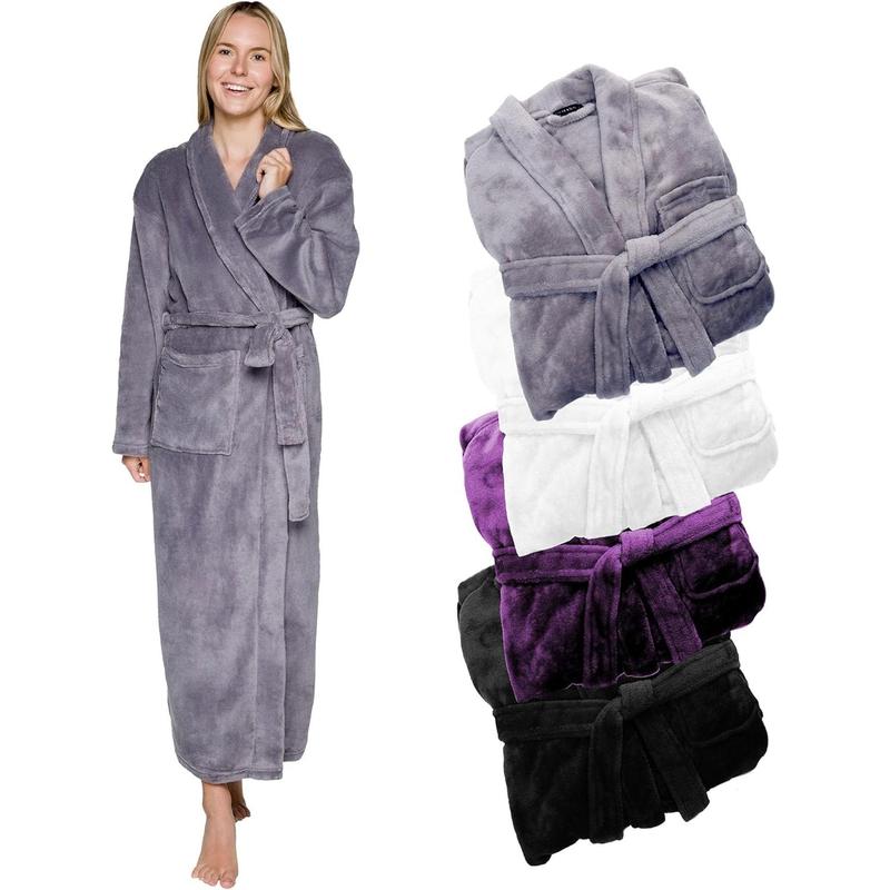 Womens Plush Fleece Bath Robe, Fluffy Long Bathrobe, Great Gift for Mother's Day, Grandma, Dghter, Sister, Wife, Friend