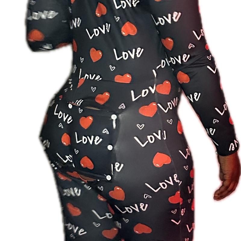 Love Hearts Black Long Sleeve Onesie Womenswear Fit Comfortable Women