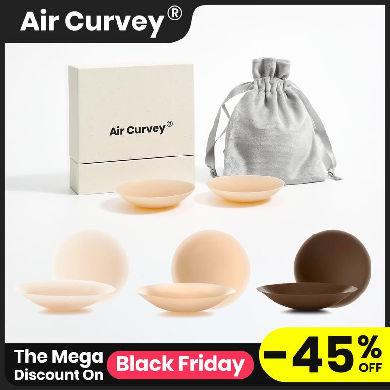 AirCurvey Non-adhesive Reusable Silicone Comfort Lightweight Nipple Cover - Grippy Not Sticky Self-adhesive Invisible Breast Pasties  - Seamless, Sweatproof, Waterproof Gift Package for 2024 Christmas - Lingerie Accessories for Women