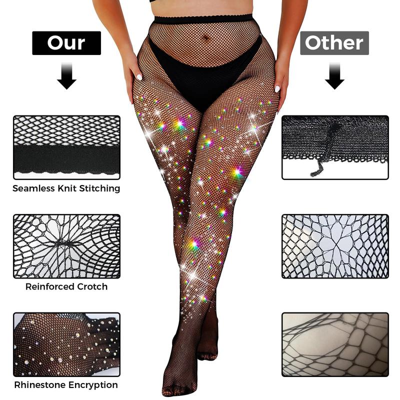 Sparkly Fishnet Stockings For Women,Rhinestone Fishnets Tights, Fishnet Tights Plus size, Fish Nets Fits All