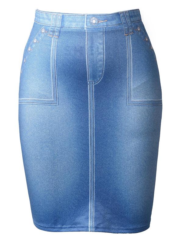 Women's Denim-Effect Print High Waist Skirt, Casual Fashion Bodycon Skirt for Daily Outdoor Wear, Women's Bottoms for Summer