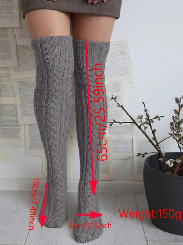 Women's Solid Textured Over The Knee Socks, Casual Warm Comfy Thigh High Socks for Fall & Winter, Women's Socks for Daily Wear