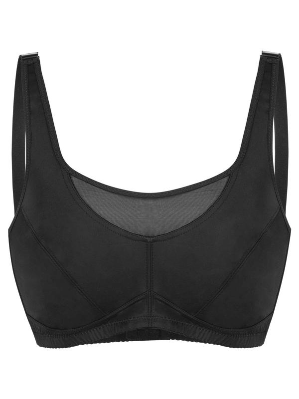 Women's Solid Wireless Bra, Push Up Bra, Contrast Mesh Full-Coverage Bras, Adjustable Strap Black Bralettes, Smooth Comfort Lingeries for Women