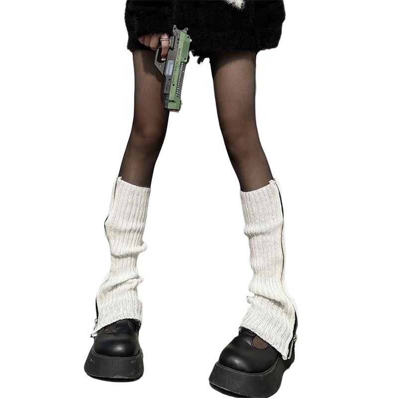 Women Girls Lolita Ribbed Knit Leg Warmers Kawaii Japanese Student Long Socks Leggings Harajuku Goth Streetwear