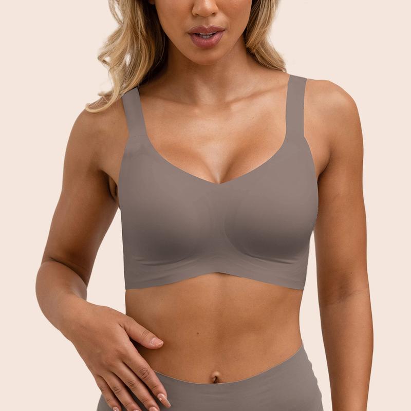 Seamless Bras Full Coverage Wireless Push Up Basic Bra for Women No Underwire Comfort V Neck Bralettes Womenswear with Support