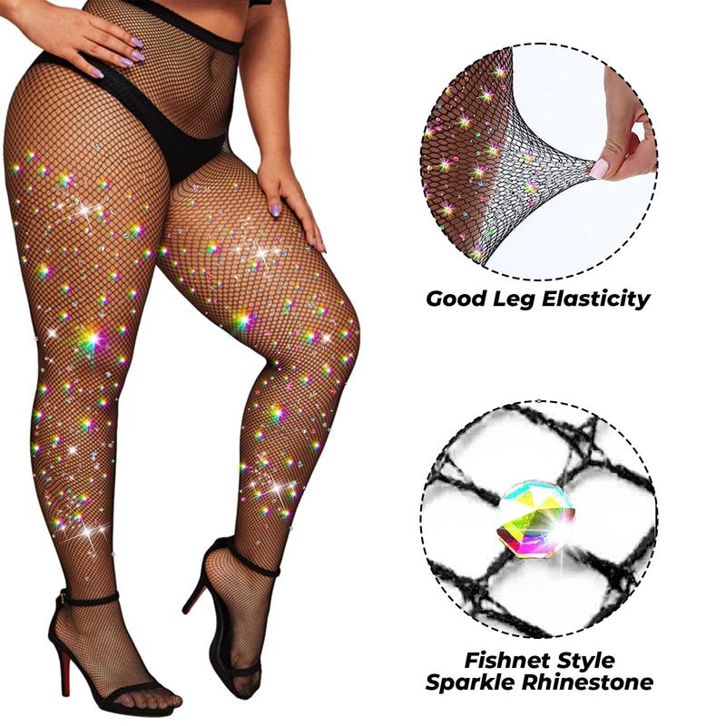 Sparkly Fishnet Stockings For Women,Rhinestone Fishnets Tights, Fishnet Tights Plus size, Fish Nets Fits All