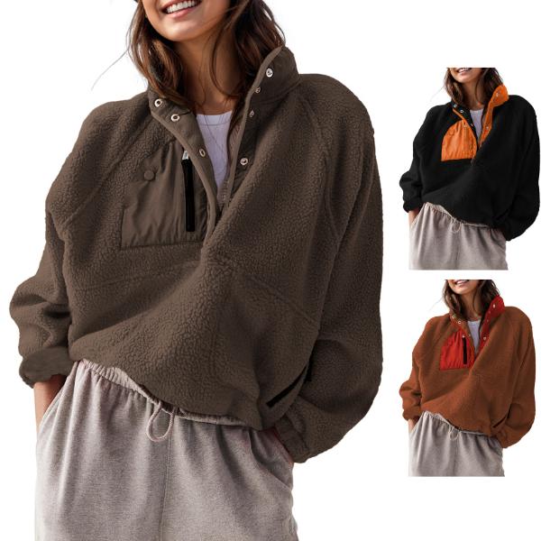 SCUSTY Women’s Lightweight Fleece Pullover Jacket Cropped Fall Winter Fuzzy Sherpa Jacket Sweatshirt Coat with Pockets