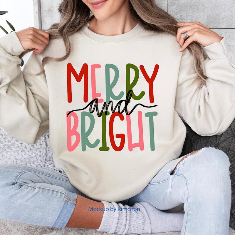 Merry and Bright Sweatshirt, Christmas Sweatshirt, Family Christmas Sweatshirt, Merry Christmas Sweatshirt, Comfort Casual